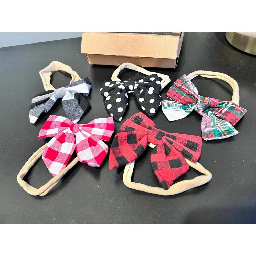Baby Girl Christmas Headband Bow Set, 5-pack of patterned bows * NWT/NIB/NEW